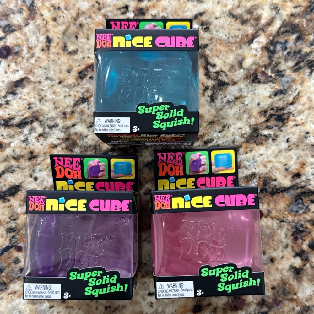 Needoh Nice Cube Squishy Stress Toy - Blue, Purple, Pink